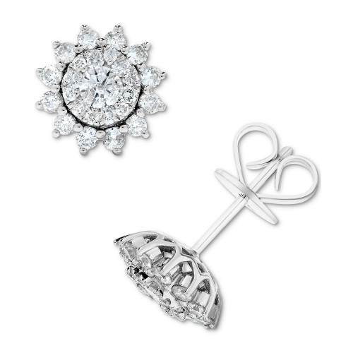Diamond Flower Cluster Stud Earrings (1 ct. t.w.) in 14k White Gold