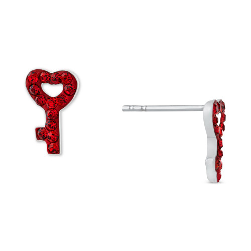 Red Crystal Pavé Heart Key Stud Earrings in Sterling Silver, Created for Macy's