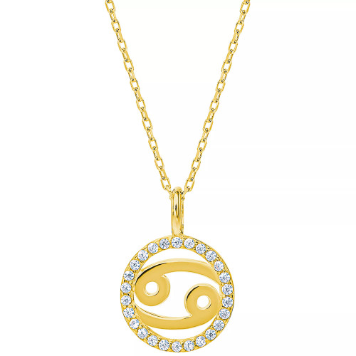 Cubic Zirconia Zodiac Halo 18" Pendant Necklace in 18k Gold-Plated Sterling Silver, Created for Macy's