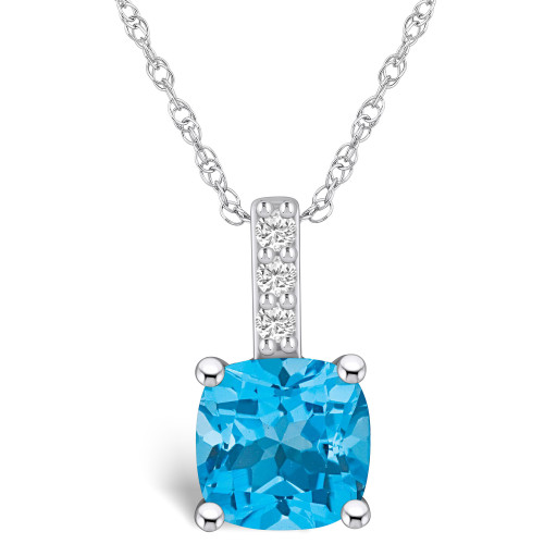 Blue Topaz (2-3/4 Ct. T.W.) and Diamond Accent Pendant Necklace in 14K White Gold