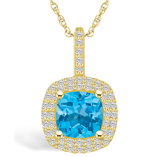 Blue Topaz (2-3/4 Ct. T.W.) and Diamond (1/2 Ct. T.W.) Halo Pendant Necklace in 14K Yellow Gold