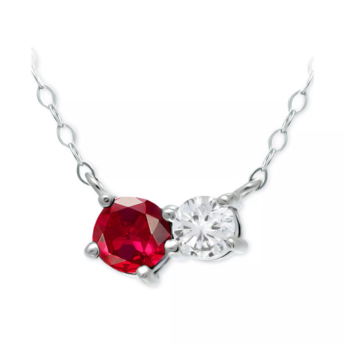 Lab-Created Ruby & Cubic Zirconia Two-Stone Pendant Necklace, 16" + 2" extender, Created for Macy's