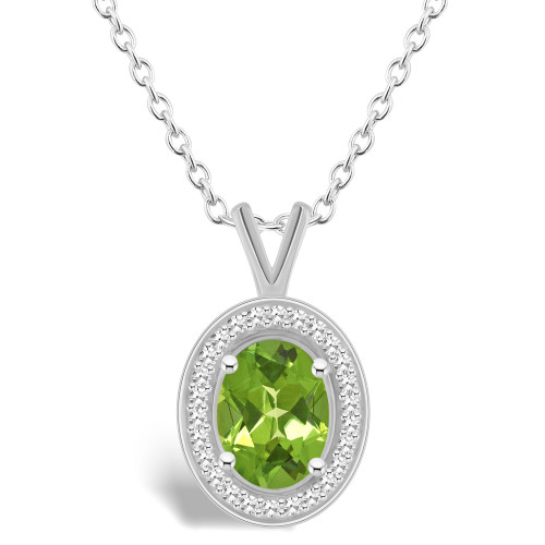 Peridot (1-1/3 ct. t.w.) and Diamond (1/8 ct. t.w.) Halo Pendant Necklace in Sterling Silver