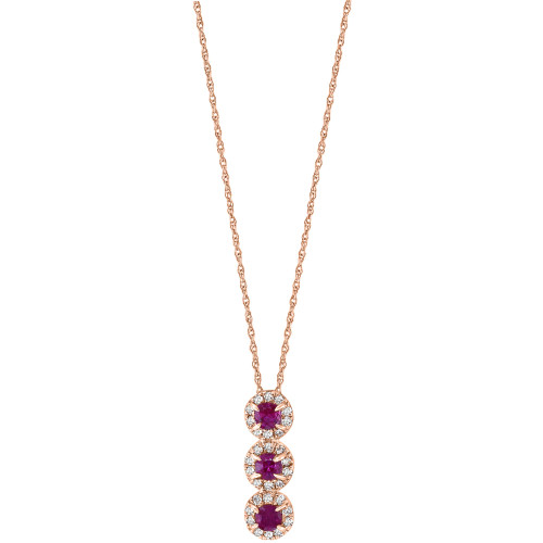 Ruby (1/6 ct. t.w.) & Diamond (1/10 ct. t.w.) Triple Halo 17" Pendant Necklace in 14k Rose Gold