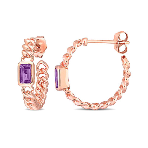 10K Rose Gold Plated Amethyst Link Hoop Earrings