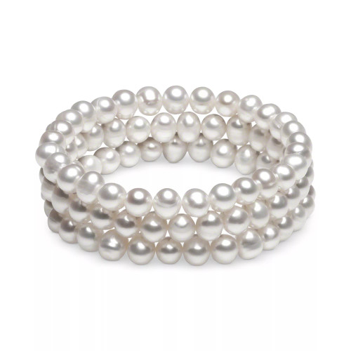 3-Pc. Set White Cultured Freshwater Pearl (6-1/2 mm) Stretch Bracelets (Also in White/Gray/Peacock & White/Pink Gray)