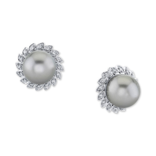 Cultured Tahitian Pearl (10mm) & Diamond (1/4 ct. t.w) Stud Earrings in 10k White Gold