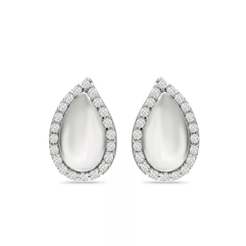 Cubic Zirconia Teardrop Huggie Hoop Earrings, Sterling Silver or 18K Gold over Silver