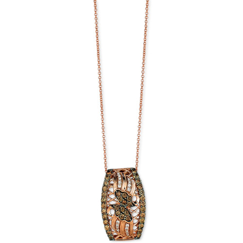 Chocolate Diamond (7/8 ct. t.w.) & Vanilla Diamond (1/10 ct. t.w.) Lattice Cluster 18" Pendant Necklace in 14k Rose Gold