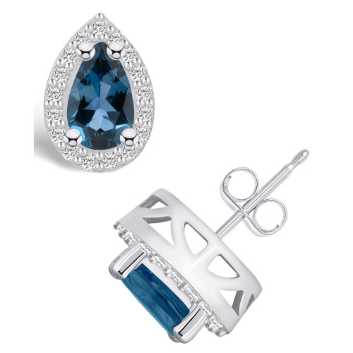 London Topaz (2-1/10 ct. t.w.) and Diamond (1/3 ct. t.w.) Halo Stud Earrings in 14K White Gold