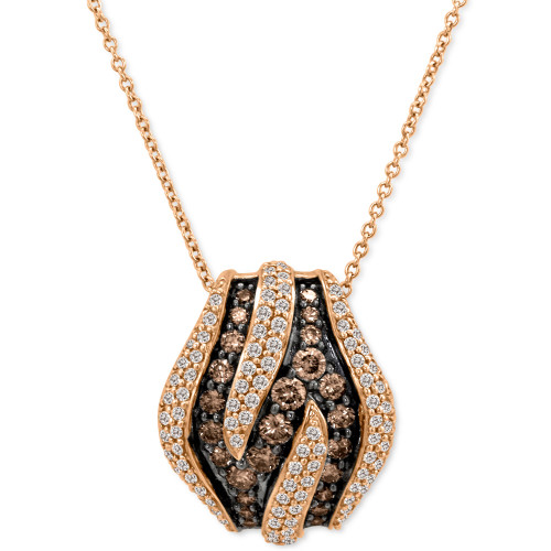 Chocolatier® Chocolate Diamond (3/4 ct. t.w.) & Vanilla Diamond (5/8 ct. t.w.) Curved Row 18" Pendant Necklace in 14k Rose Gold