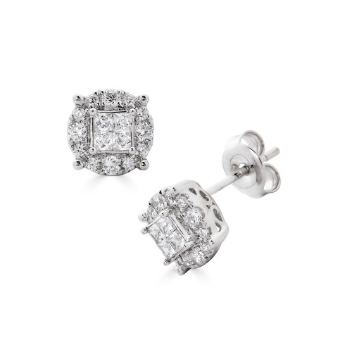 Diamond Princess Cut Quad Center Stud Earrings (1/2 ct. t.w.) in 14K White Gold