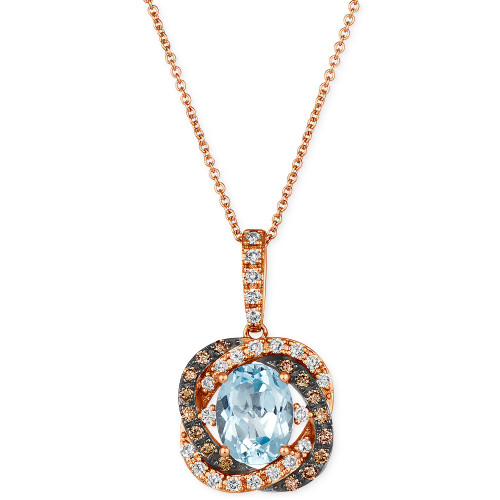 Blue Topaz (1-7/8 ct. t.w.) & Diamond (3/8 ct. t.w.) 20" Pendant Necklace in 14k Rose Gold