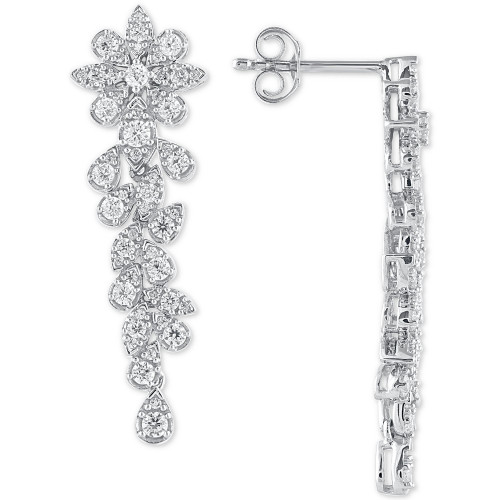 Diamond Floral Drop Earrings (1 ct. t.w.) in 14k White Gold
