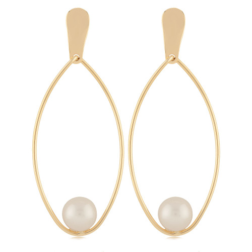 Cultured Freshwater Pearl (6mm) Oval Drop Earrings in 14k Gold
