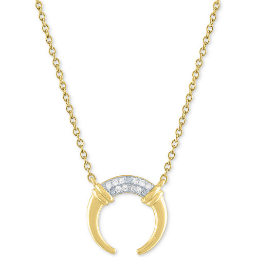 Diamond Accent Crescent Horn Pendant Necklace in 14k Gold-Plated Sterling Silver, 16" + 2" extender