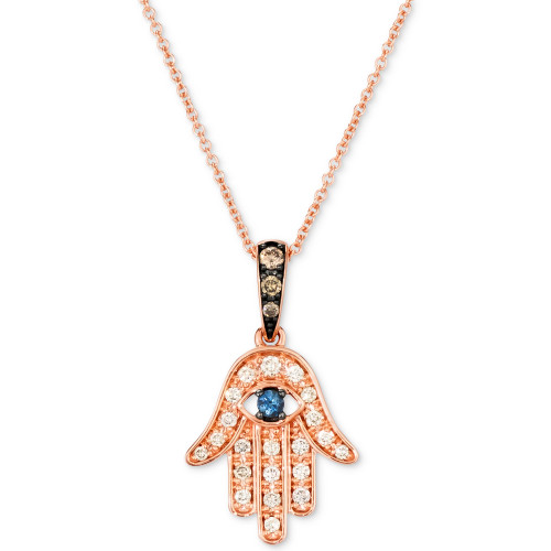 Blueberry Sapphire™ Accent & Diamond (1/6 ct. t.w.) Hamsa Hand 18" Pendant Necklace in Rose Gold