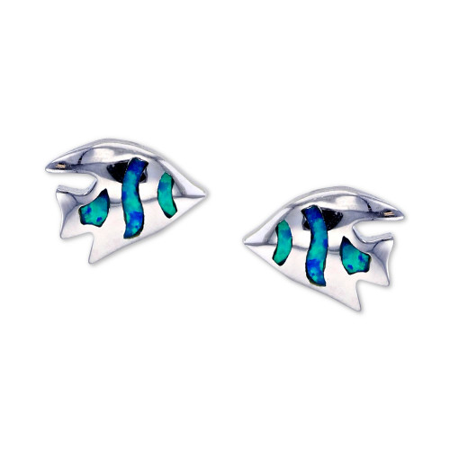 Lab-Created Blue Opal Fish Stud Earrings in Sterling Silver