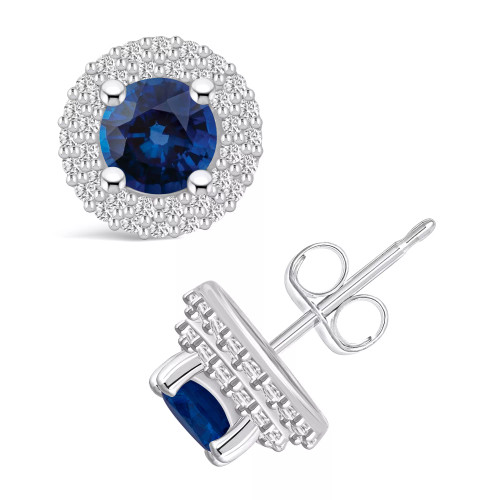 Sapphire (1-1/3 Ct. t.w.) and Diamond (1/3 Ct. t.w.) Halo Stud Earrings