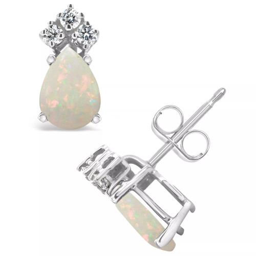 Opal (3/4 ct. t.w.) and Diamond (1/8 ct. t.w.) Stud Earrings in 14K Yellow Gold or 14K White Gold