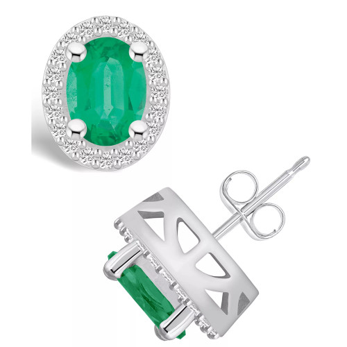 Emerald (2-3/8 Ct. t.w.) and Diamond (3/8 Ct. t.w.) Halo Stud Earrings