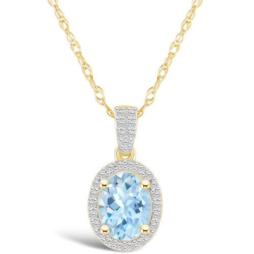 Created Spinel Aquamarine (1-1/4 ct. t.w.) and Created Sapphire (1/6 ct. t.w.) Halo Pendant Necklace in 10K Yellow Gold