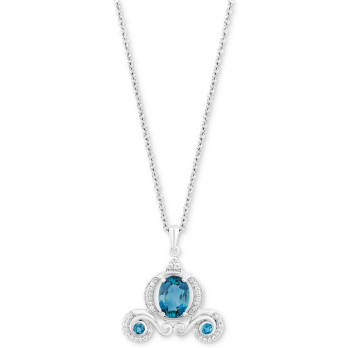 London Blue Topaz (1-7/8 ct. t.w.) & Diamond (1/10 ct. t.w.) Cinderella Carriage Pendant Necklace in Sterling Silver, 16" + 2" extender