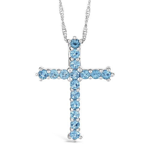 Swiss Blue Topaz (2-3/8 ct. t.w.) Cross Pendant Necklace in Sterling Silver