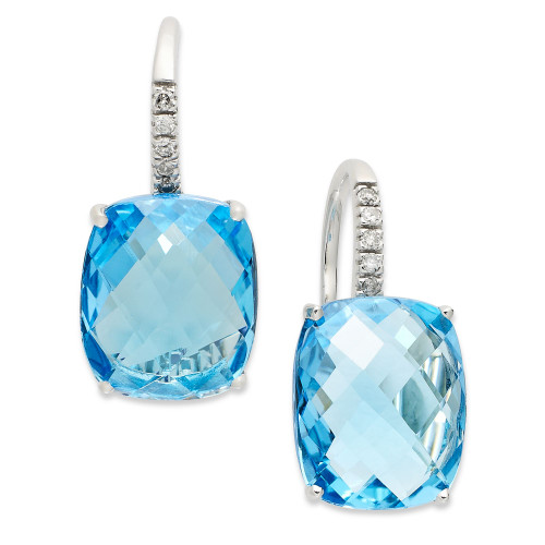 14k White Gold Earrings, Blue Topaz (16 ct. t.w.) and Diamond Leverback Earrings