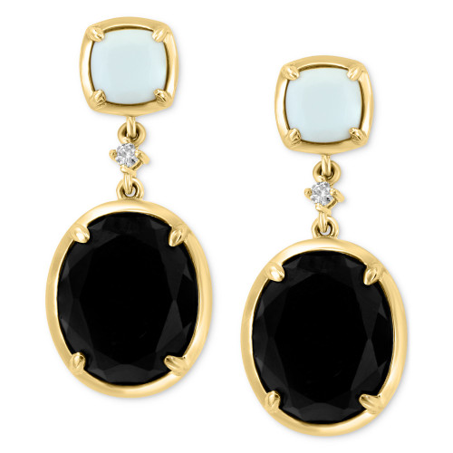 EFFY® Onyx, White Agate, & Diamond Accent Drop Earrings in 14k Gold