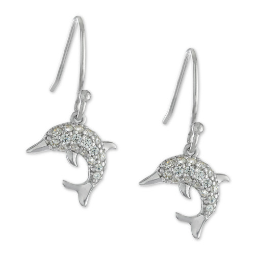 Cubic Zirconia Dolphin Drop Earrings in Sterling Silver, Created for Macy's