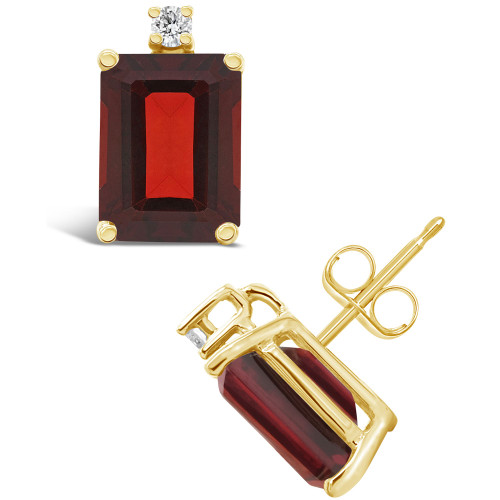 Garnet (3-7/8 ct.t.w) and Diamond Accent Stud Earrings in 14K Yellow Gold