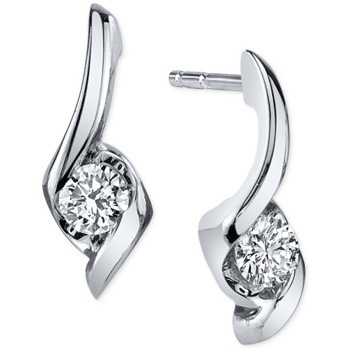 Diamond Twist Drop Earrings (1/8 ct. t.w.) in 14k White Gold