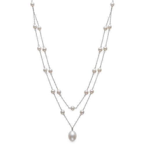 Cultured Freshwater Pearl (5-6mm & 9-10mm) 16" Layered Necklace in Sterling Silver