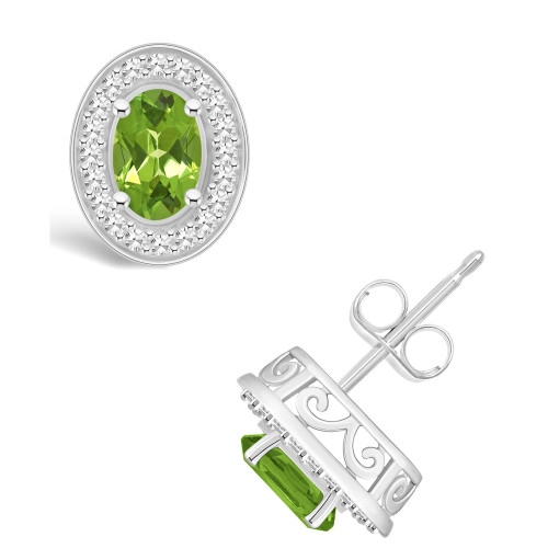 Peridot (1-1/10 ct. t.w.) and Diamond (1/5 ct. t.w.) Halo Studs in Sterling Silver