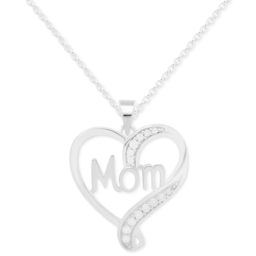 Diamond Mom Heart 18" Pendant Necklace (1/10 ct. t.w.) in Sterling Silver
