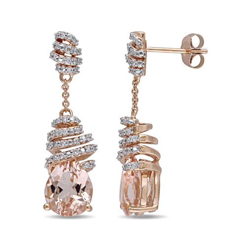 Morganite (4 1/2 ct. t.w.) and Diamond (1/5 ct. t.w.) Swirl Drop Earrings in 14k Rose Gold