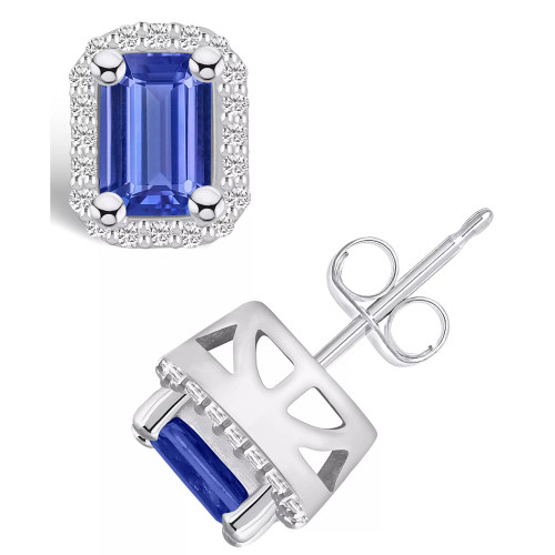 Tanzanite (1-1/10 Ct. t.w.) and Diamond (1/5 Ct. t.w.) Halo Stud Earrings