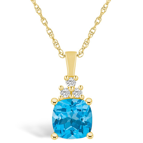 Blue Topaz (2-3/4 Ct. T.W.) and Diamond (1/10 Ct. T.W.) Pendant Necklace in 14K Yellow Gold