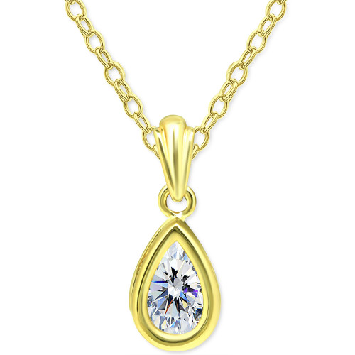 Cubic Zirconia Pear Bezel 18" Pendant Necklace in 18k Gold-Plated Sterling Silver, Created for Macy's