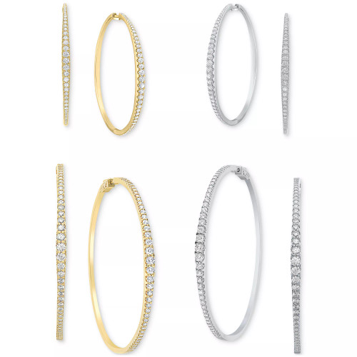 Diamond Graduated Hoop Earring Collection in 14k White or Yellow Gold
