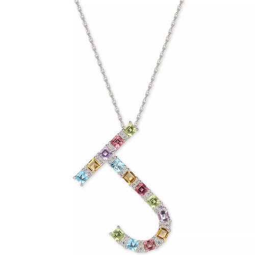 Multi-Gemstone (3-1/5 ct. t.w.) Initial 18" Pendant Necklace in Sterling Silver