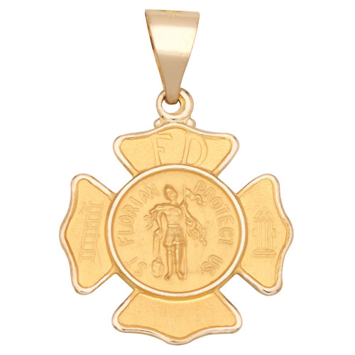 Saint Florian Badge Pendant in 14k Yellow Gold