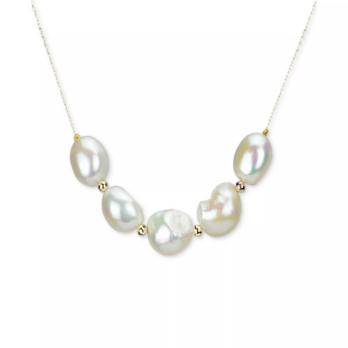 Black Cultured Freshwater Baroque Pearl (11-12mm) & Polished Bead 18" Collar Necklace in 14k Gold (Also in Pink & White Cultured Freshwater Baroque Pearl)