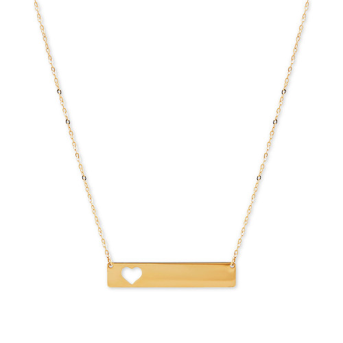 Heart Cut-Out Polished Bar 17" Pendant Necklace in 10k Gold