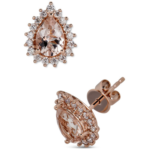 Morganite (1-1/5 ct. t.w.) & Diamond (1/3 ct. t.w.) Teardrop Halo Stud Earrings in 10k Rose Gold