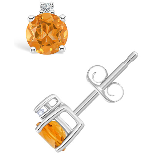 Citrine (1/2 ct. t.w.) and Diamond Accent Stud Earrings in 14K White Gold