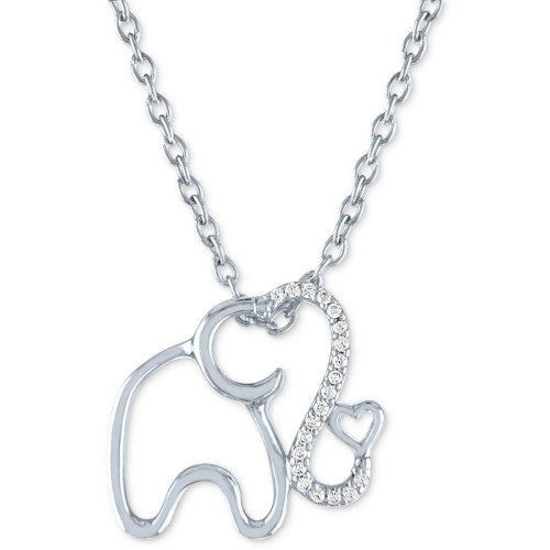 Diamond Accent Elephant Pendant Necklace (1/20 ct. t.w.) in Sterling Silver, 16" + 2" extender