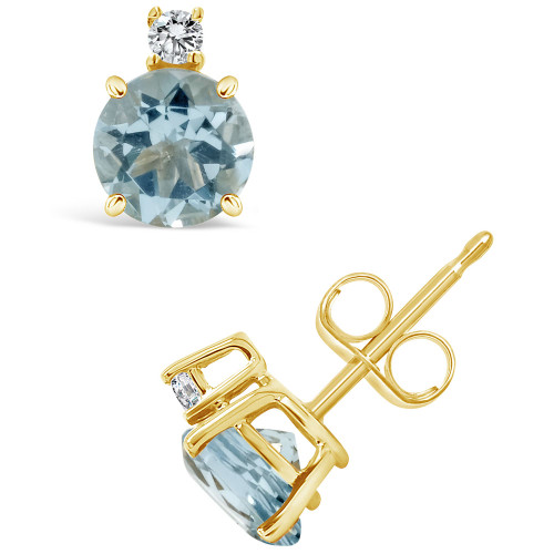 Aquamarine (1-1/2 ct. t.w.) and Diamond Accent Stud Earrings in 14K Yellow Gold