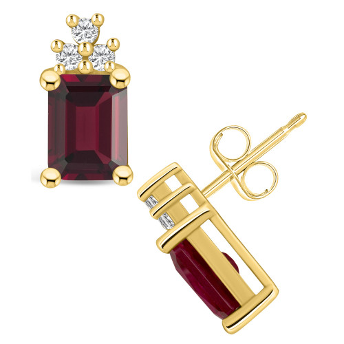 Garnet (3-7/8 ct. t.w.) and Diamond (1/5 ct. t.w.) Stud Earrings in 14K Yellow Gold